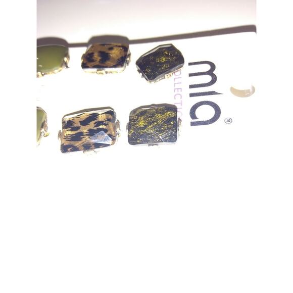 Mia Collection Earrings Set 3pc Animal Print Green Square Studs by Kim Min Sun - Picture 7 of 10